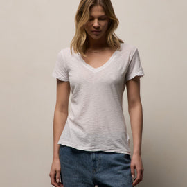Sheer Slub V Neck - White