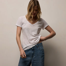 Sheer Slub Casual V Neck in White | James Perse Los Angeles