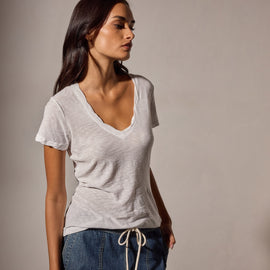 Sheer Slub Casual V Neck in White | James Perse Los Angeles