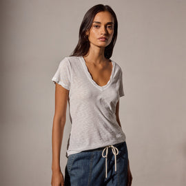 Sheer Slub Casual V Neck in White | James Perse Los Angeles