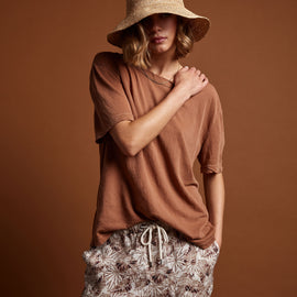 Crepe Jersey Oversized Short Sleeve Crew in Nutmeg | James Perse Los Angeles