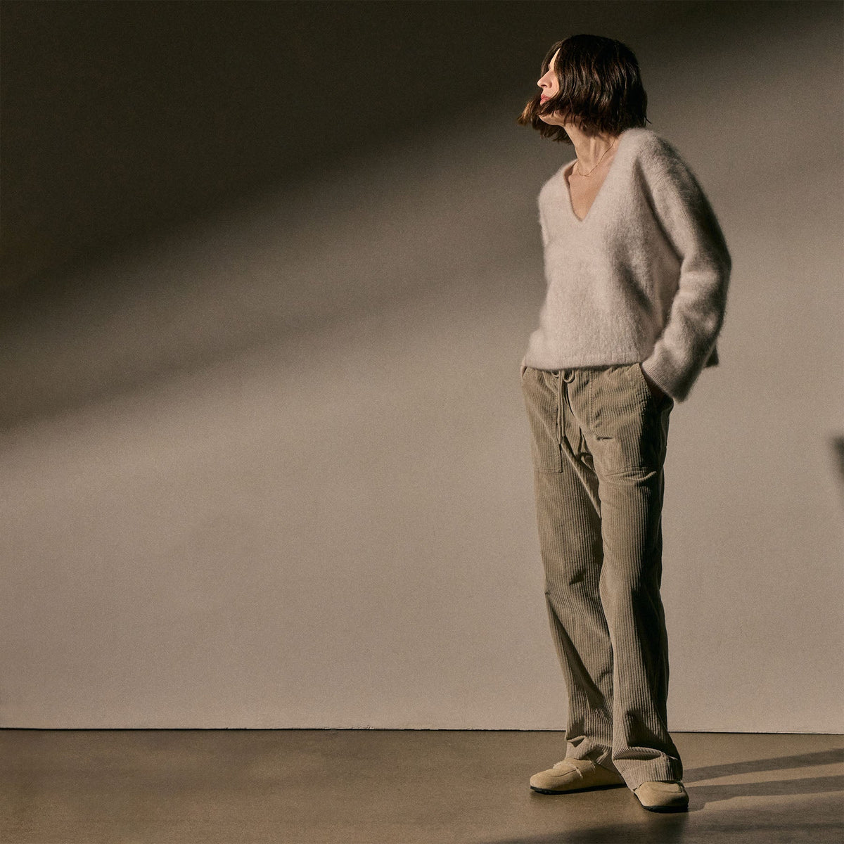 Stretch Cord Wide Leg Pant in Toast Pigment | James Perse Los Angeles