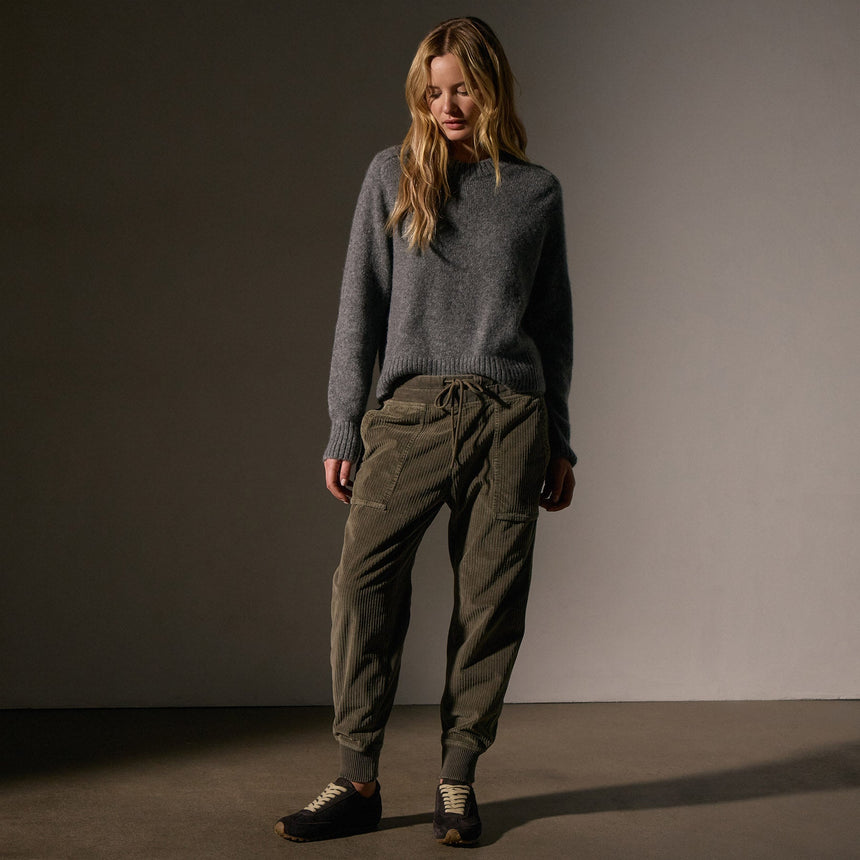 Corduroy Mixed Media Pant in Army Green Pigment | James Perse Los Angeles