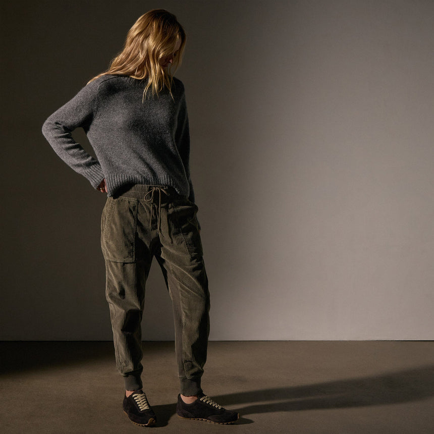 Corduroy Mixed Media Pant in Army Green Pigment | James Perse Los Angeles