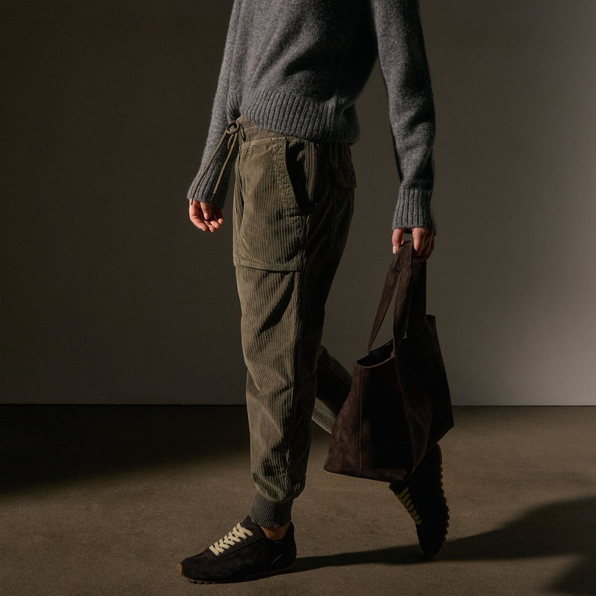 Corduroy Mixed Media Pant in Army Green Pigment | James Perse Los Angeles