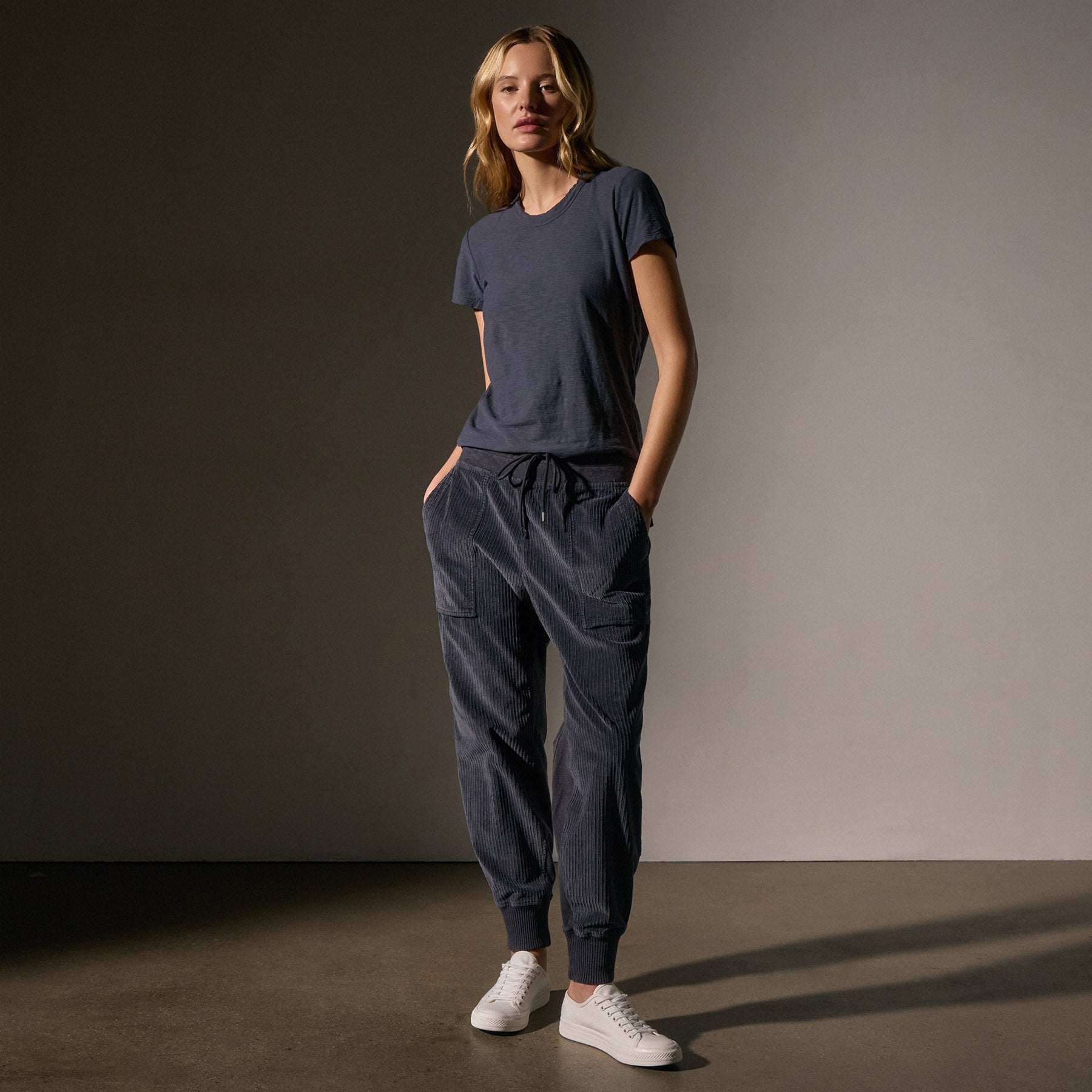 Corduroy Mixed Media Pant - Blue Noir Pigment | James Perse Los