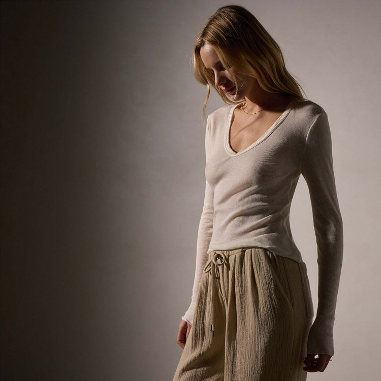 Deep V Tee in Ivory | James Perse Los Angeles