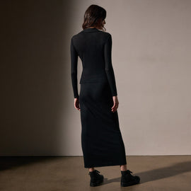 Cotton Cashmere Rib Open Polo  in Black | James Perse Los Angeles