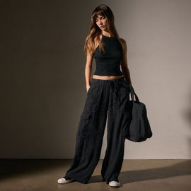 Cotton Cshmr Ribbed Rcr Bck Tank in Black | James Perse Los Angeles