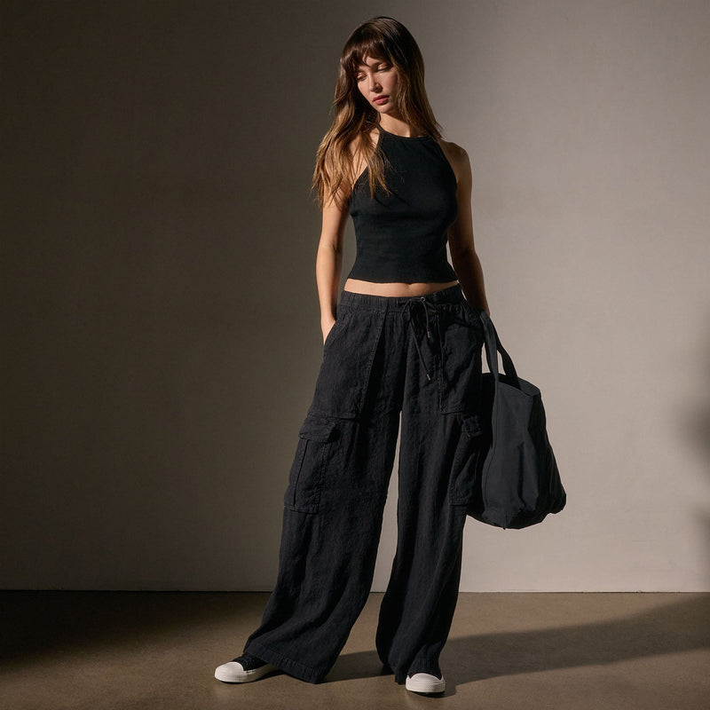 Cotton Cshmr Ribbed Rcr Bck Tank in Black | James Perse Los Angeles