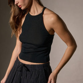 Cotton Cshmr Ribbed Rcr Bck Tank in Black | James Perse Los Angeles