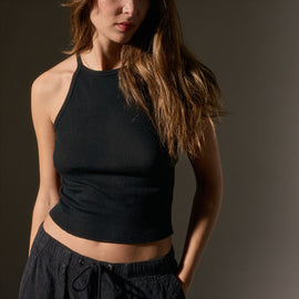 Cotton Cshmr Ribbed Rcr Bck Tank in Black | James Perse Los Angeles