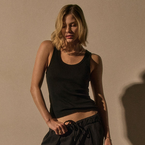 Cashmere Rib Tank in Black | James Perse Los Angeles