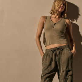 Cotton Cashmere Rbd Slvls Henley in Overcast | James Perse Los Angeles