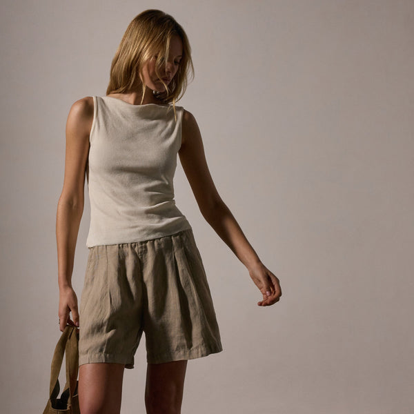 Cotton Cashmere Rib Boat Neck Top in Ivory | James Perse Los Angeles