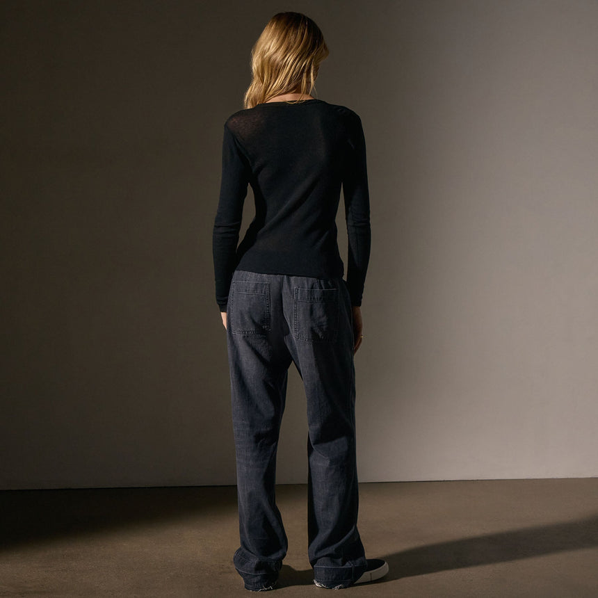 Cotton Cashmere Blend Ribbed Long Sleeve Crew in Black | James Perse Los Angeles
