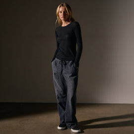 Cotton Cashmere Blend Ribbed Long Sleeve Crew in Black | James Perse Los Angeles