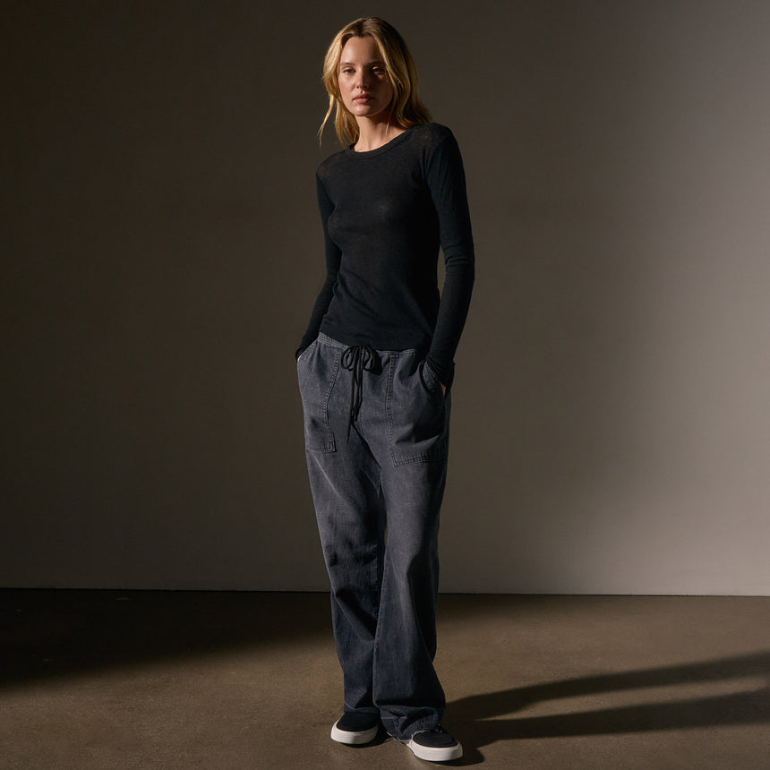 Cotton Cashmere Blend Ribbed Long Sleeve Crew in Black | James Perse Los Angeles