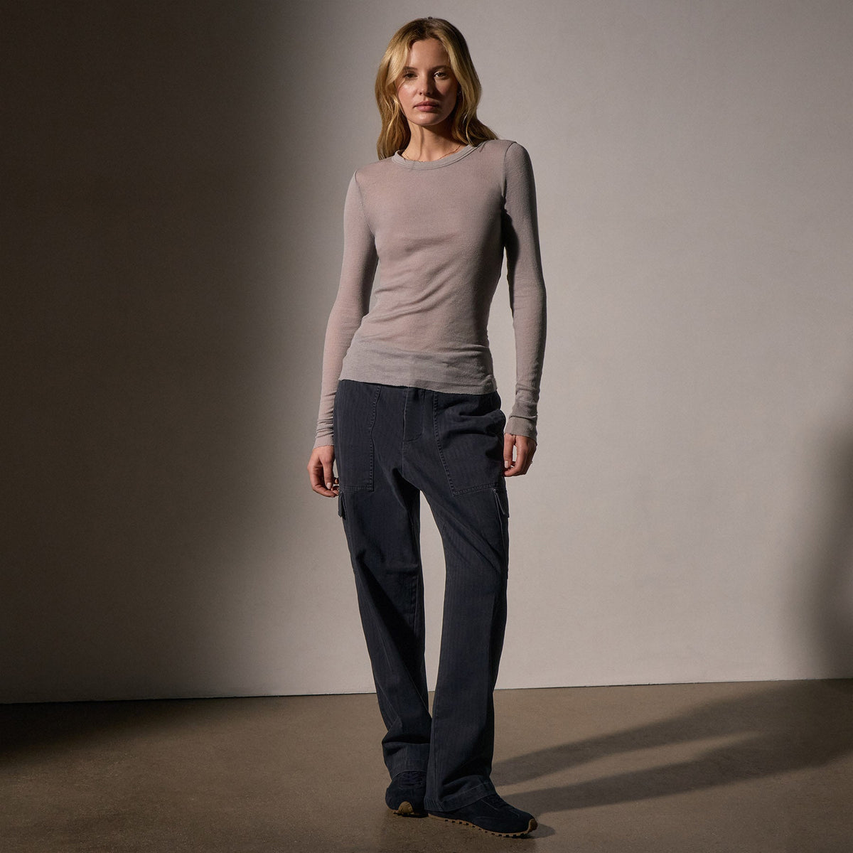 Cotton Cashmere Blend Ribbed Long Sleeve Crew in Dapple | James Perse Los Angeles