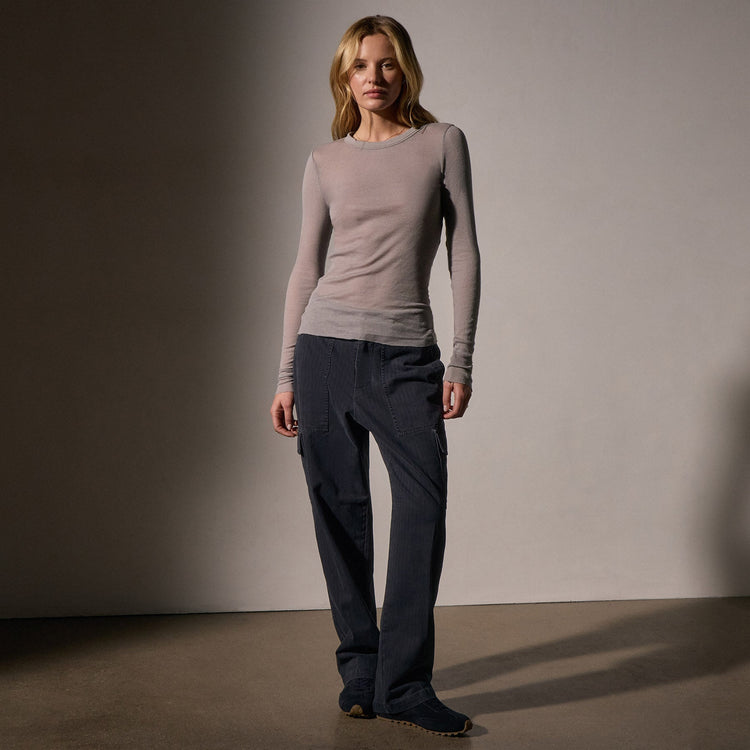 Cotton Cashmere Blend Ribbed Long Sleeve Crew in Dapple | James Perse Los Angeles