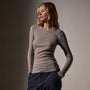 Cotton Cashmere Blend Ribbed Long Sleeve Crew in Dapple | James Perse Los Angeles