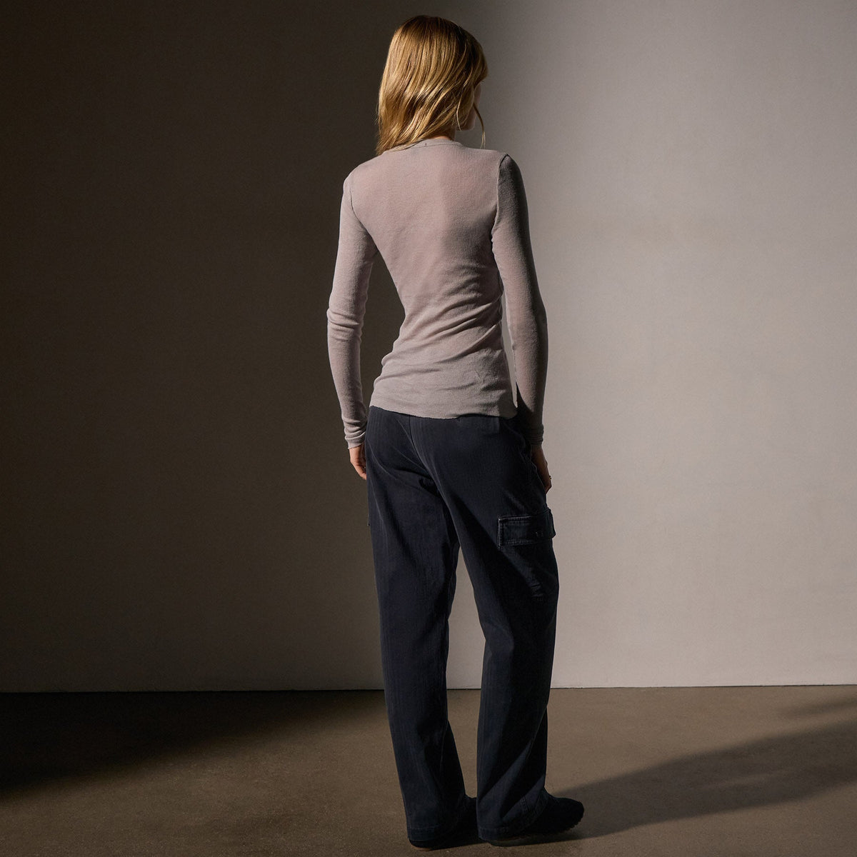 Cotton Cashmere Blend Ribbed Long Sleeve Crew in Dapple | James Perse Los Angeles