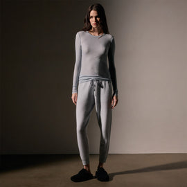Cotton Cashmere Blend Ribbed Long Sleeve Crew in Grey Glacier | James Perse Los Angeles