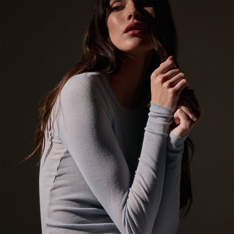 Cotton Cashmere Blend Ribbed Long Sleeve Crew in Grey Glacier | James Perse Los Angeles