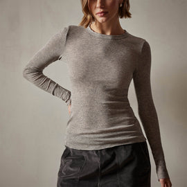 Cotton Cashmere Blend Ribbed Long Sleeve Crew in Heather Grey | James Perse Los Angeles