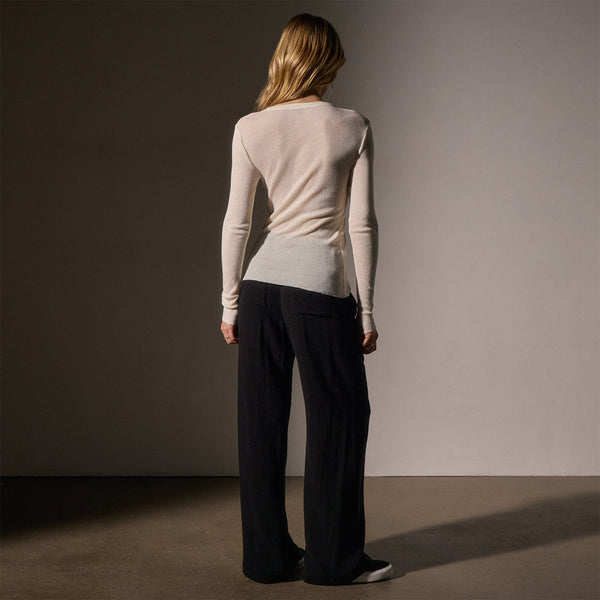 Cotton Cashmere Blend Ribbed Long Sleeve Crew in Ivory | James Perse Los Angeles