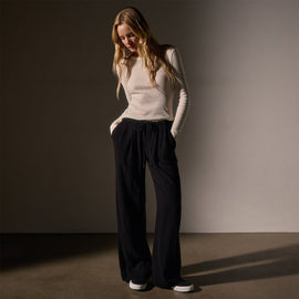 Cotton Cashmere Blend Ribbed Long Sleeve Crew in Ivory | James Perse Los Angeles