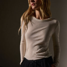 Cotton Cashmere Blend Ribbed Long Sleeve Crew in Ivory | James Perse Los Angeles