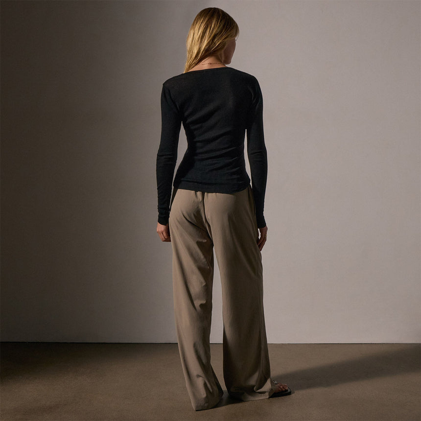Cotton Cashmere Blend Ribbed Henley in Black | James Perse Los Angeles