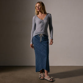 Cotton Cashmere Blend Ribbed Henley in Grey Sky | James Perse Los Angeles