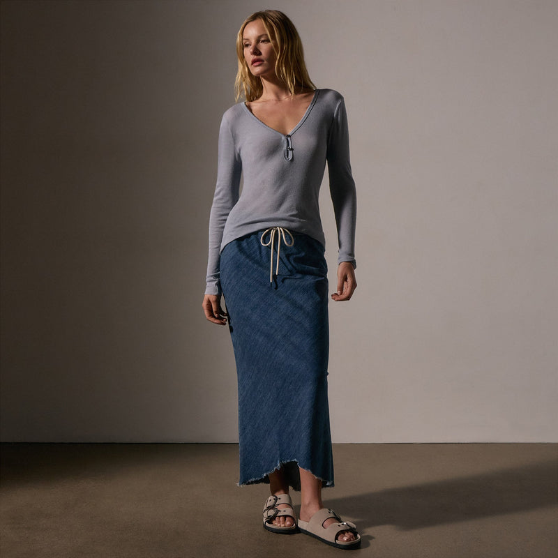 Cotton Cashmere Blend Ribbed Henley in Grey Sky | James Perse Los Angeles