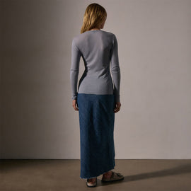Cotton Cashmere Blend Ribbed Henley in Grey Sky | James Perse Los Angeles