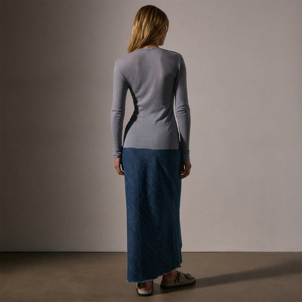 Cotton Cashmere Blend Ribbed Henley in Grey Sky | James Perse Los Angeles