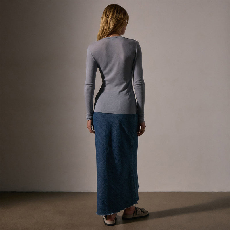 Cotton Cashmere Blend Ribbed Henley in Grey Sky | James Perse Los Angeles