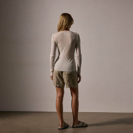 Cotton Cashmere Blend Ribbed Henley in Ivory | James Perse Los Angeles