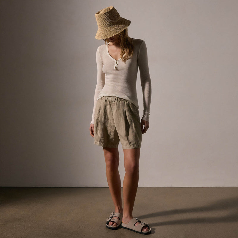 Cotton Cashmere Blend Ribbed Henley in Ivory | James Perse Los Angeles