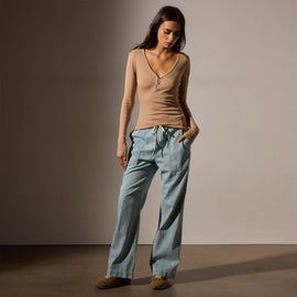 Cotton Cashmere Blend Ribbed Henley in Vicuna | James Perse Los Angeles