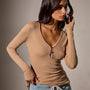 Cotton Cashmere Blend Ribbed Henley in Vicuna | James Perse Los Angeles