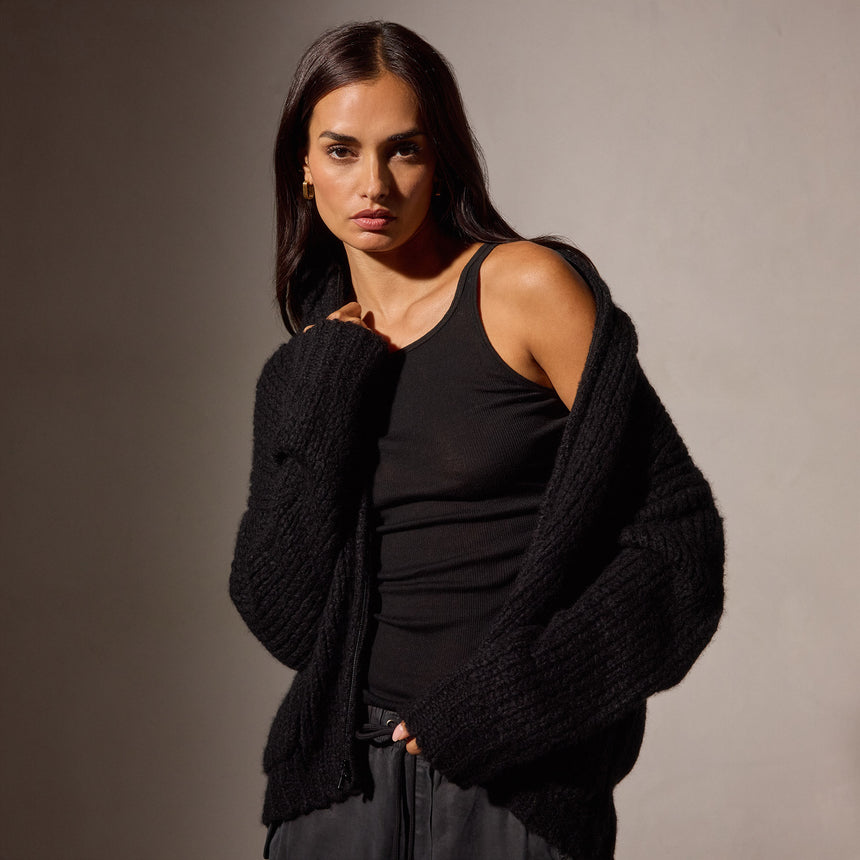 Cotton Cashmere Blend Ribbed Tank in Black | James Perse Los Angeles