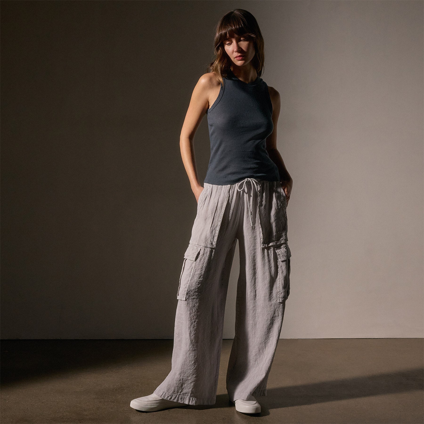 Cotton Cashmere Rib Shell Top in Asphalt | James Perse Los Angeles