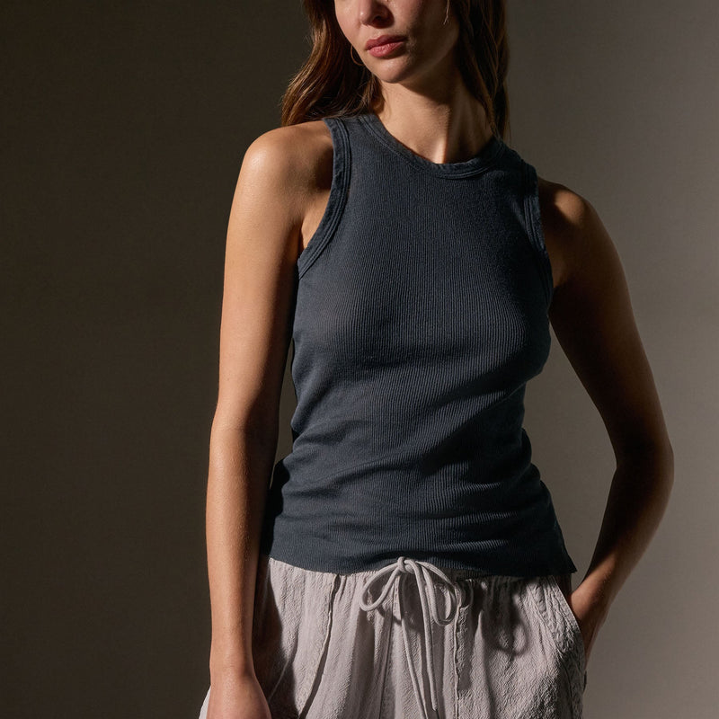 Cotton Cashmere Rib Shell Top in Asphalt | James Perse Los Angeles