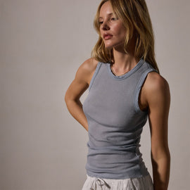 Cotton Cashmere Rib Shell Top in Grey Sky | James Perse Los Angeles