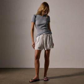 Cotton Cashmere Blend Ribbed Crew in Grey Sky | James Perse Los Angeles