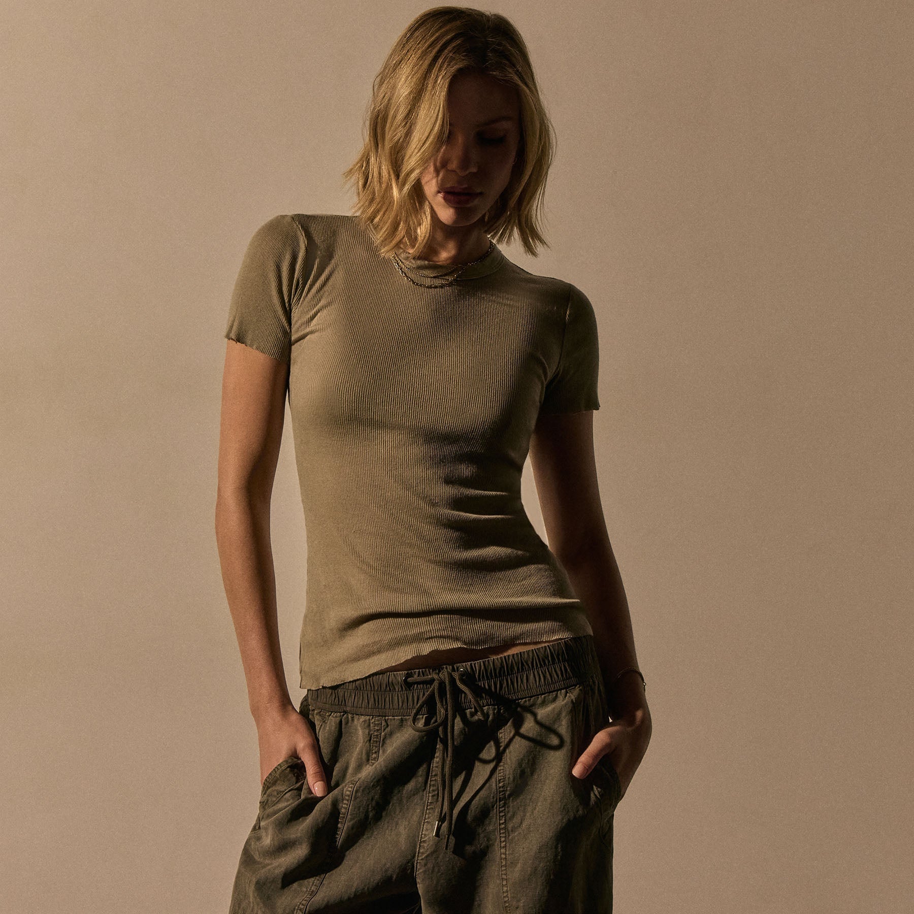 Cotton Cashmere Blend Ribbed Crew in Overcast | James Perse Los Angeles