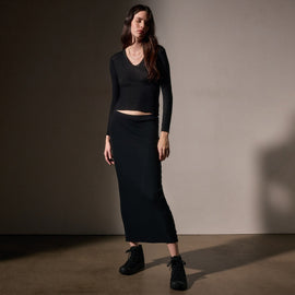 Cashmere Rib Skirt  in Black | James Perse Los Angeles