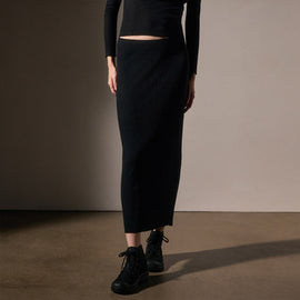 Cashmere Rib Skirt  in Black | James Perse Los Angeles